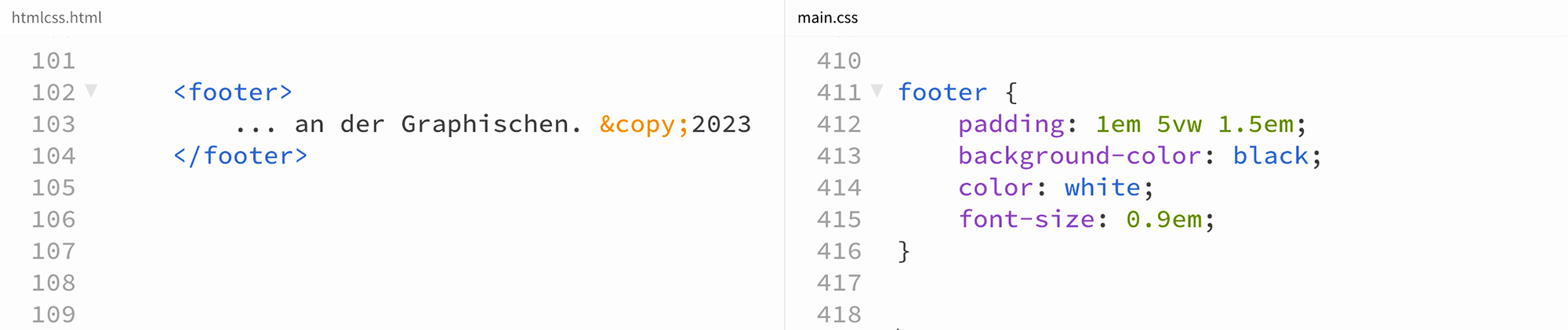 Hier ist HTML und CSS für eine Fußzeile zusehen